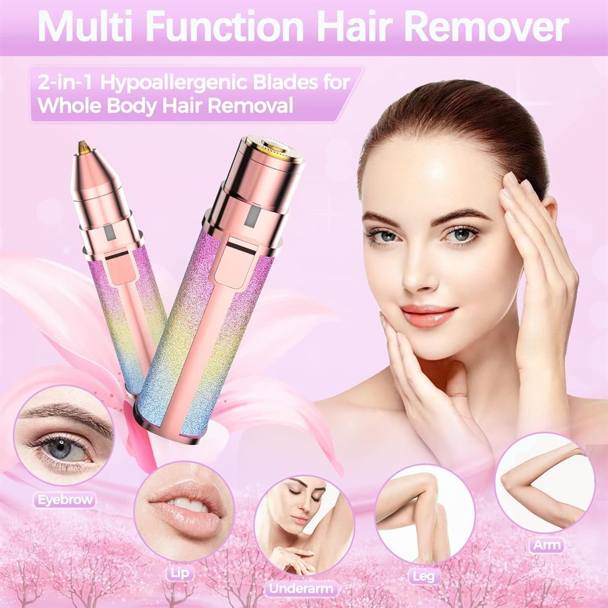 2 In 1 Rechargeable Eyebrow Trimmer Painless Eye Brow Epilator Mini Shaver Razor Portable Facial Body Hair Remover
